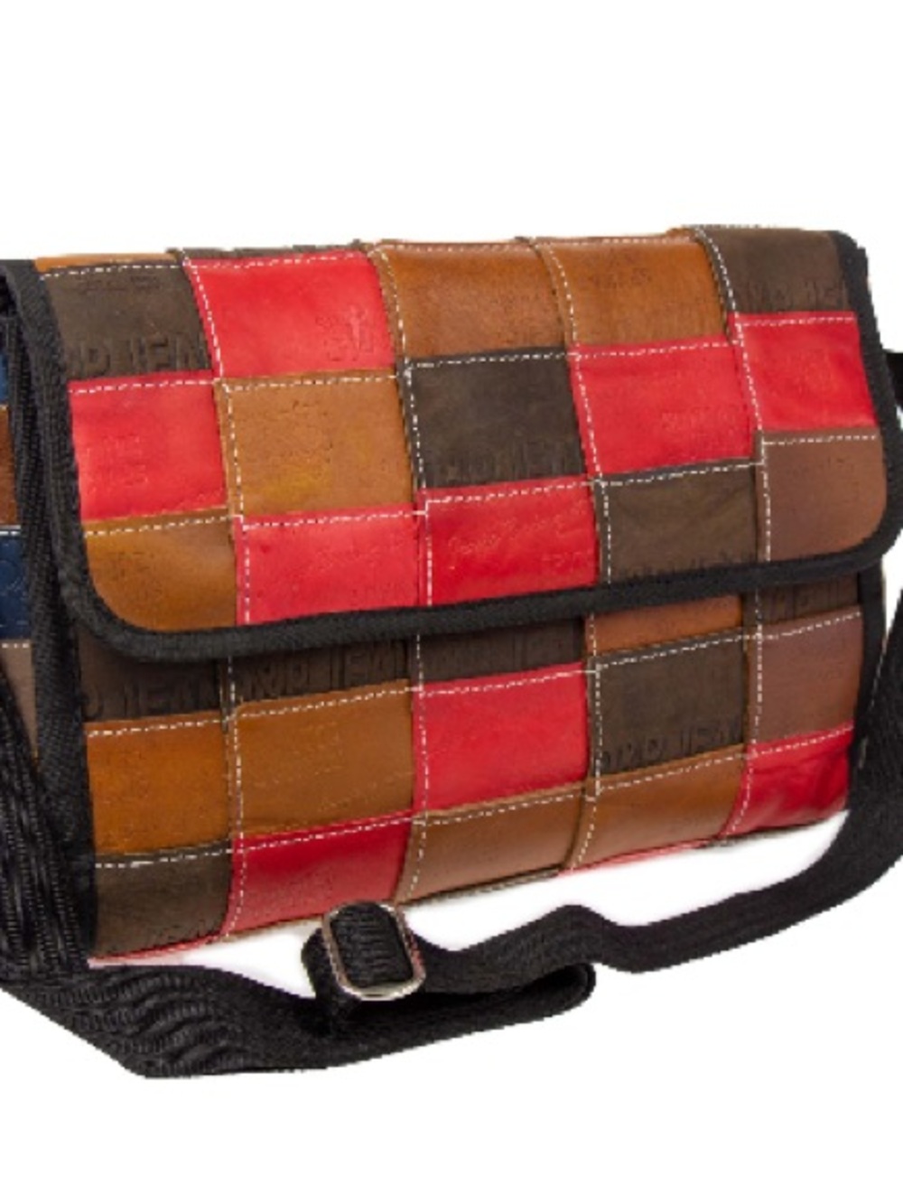 Patchwork Leather Crossbody Bag in Red and Brown